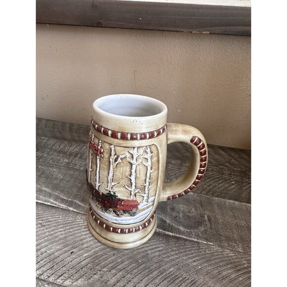 1981 Budweiser Holiday Beer Stein Snowy Woodland Clydesdale Ceramarte Mug CS-50 - Picture 2 of 4